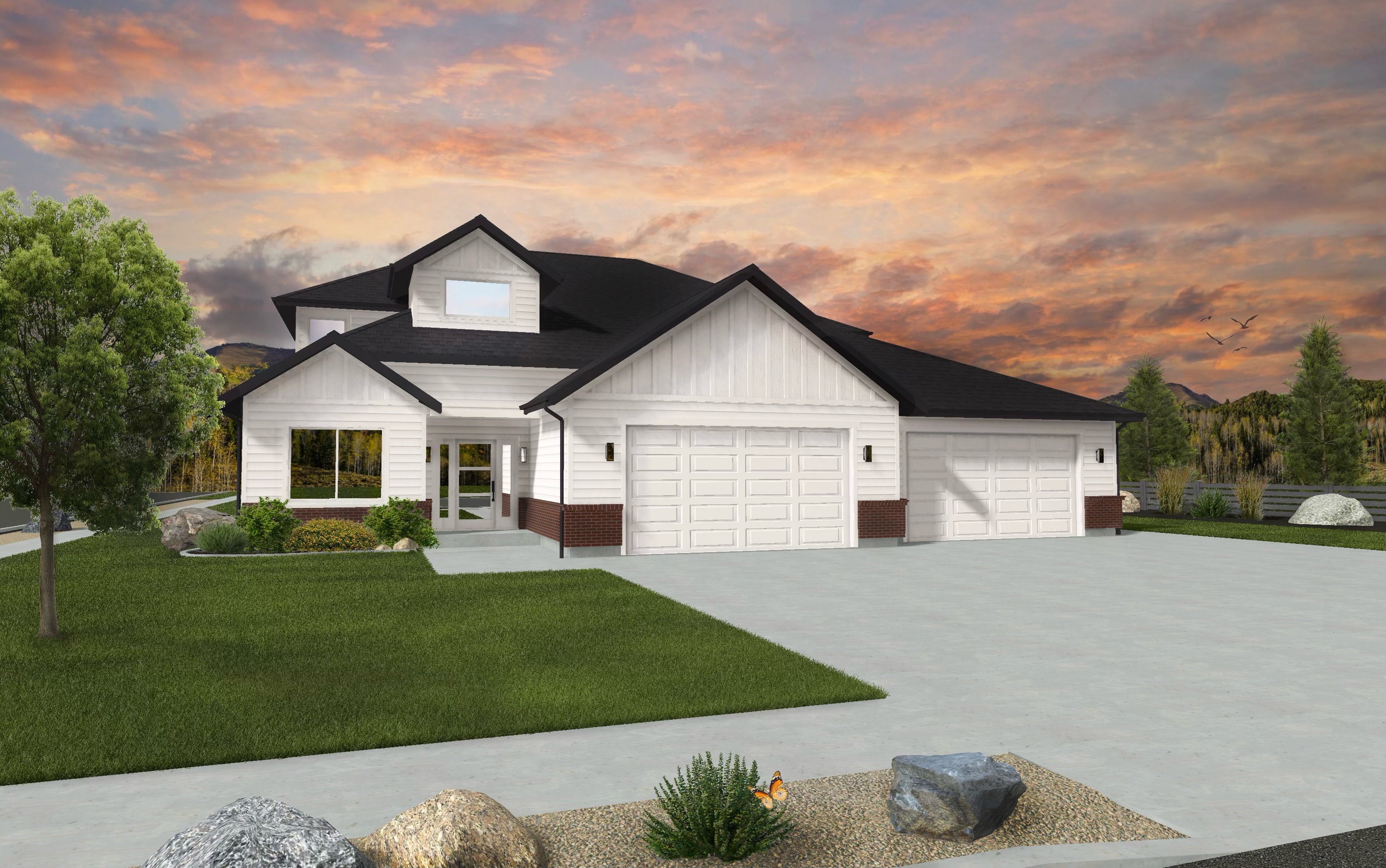 white with red brick single family home